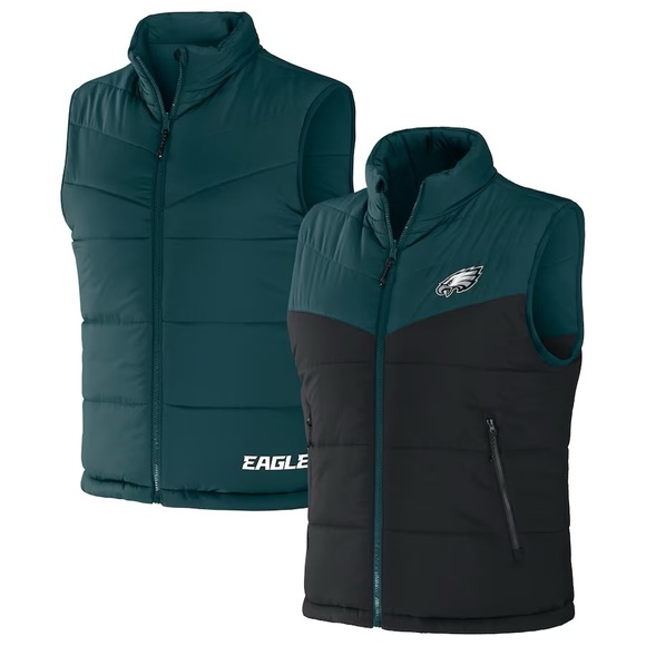 NWT Philadelphia Eagles NFL x Darius Rucker Colour Block Puffer Vest Green/Black - Picture 1 of 6